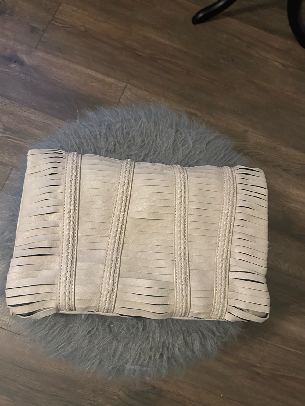 Cream Leather Fringe Panel Clutch Bag - Picture 4 of 7